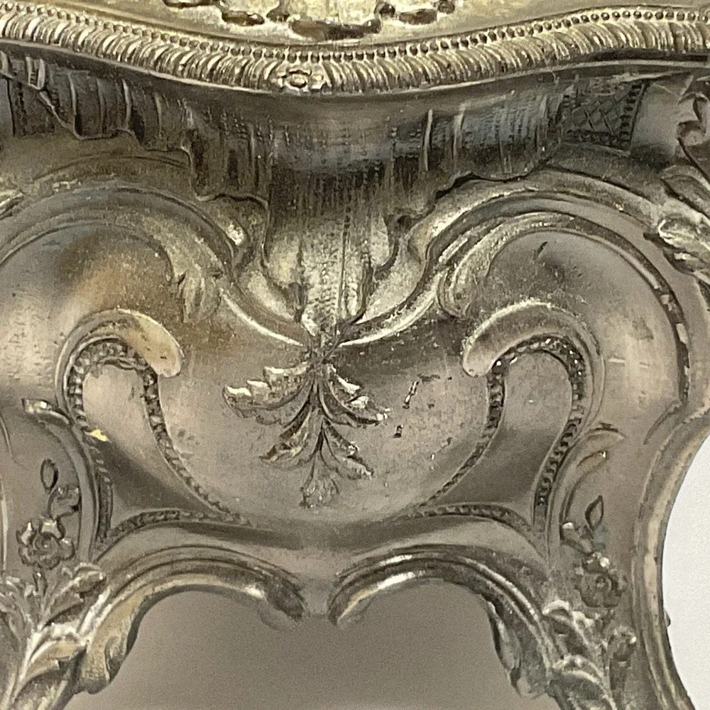 Vintage Pewter Intricate Floral Jewelry Casket Box Ornate Victorian Design Japan